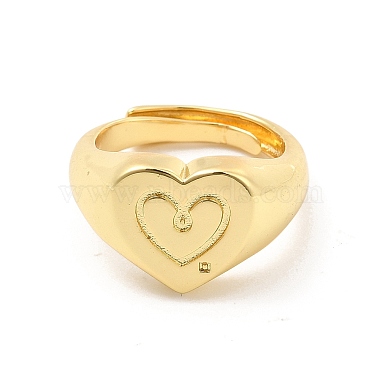 Регулируемое кольцо для женщин с латунным покрытием в виде сердца(RJEW-E064-02G)-2