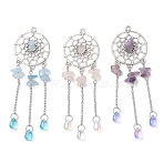 3Pcs 3 Styles Alloy Woven Net with Teardrop Big Pendants, with Natural Amethyst & Rose Quartz & Aquamarine Chip and Glass Tassel, Antique Silver & Stainless Steel Color, 90~90.5x28x6~7mm, Hole: 2mm, 1pc/style(PALLOY-JF04660)