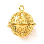 Brass Cage Pendants, Filigree Round Charms, Rack Plating, Golden, 19x17x15mm, Hole: 1.4mm(KK-CBA8ACD-04G)