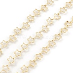 Brass Hollow Out Star Link Chains, Cadmium Free & Nickel Free & Lead Free, Unwelded, with Spool, Real 18K Gold Plated, 5x5x1mm(CHC-M025-51G)