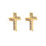 Cross 304 Stainless Steel Crystal Rhinestone Stud Earrings for Women, Golden(RH7561-3)