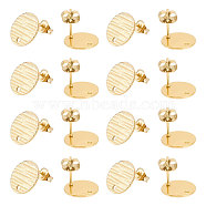 30Pcs Ion Plating(IP) 304 Stainless Steel Ear Stud Findings, with Hole and Friction Ear Nuts, Flat Round with Cross Grain, Golden, 12mm, Hole: 1.2mm, Pin: 0.8mm(STAS-UN0042-95)