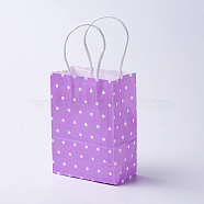 kraft Paper Bags, with Handles, Gift Bags, Shopping Bags, Rectangle, Polka Dot Pattern, Purple, 15x11x6cm(CARB-E002-XS-R07)
