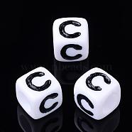 Letter Acrylic Beads, Cube, White, Letter C, Size: about 7mm wide, 7mm long, 7mm high, hole: 3.5mm, about 2000pcs/500g(PL37C9129-C)