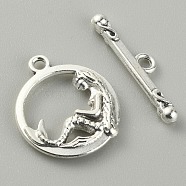 Tibetan Style Alloy Toggle Clasps, Ring with Mermaid, Antique Silver, Round: 19.5x16.5x2.5mm, Inner Diameter: 9x11mm, T-bar: 23x5.5x3mm, Hole: 1.6mm, 2pcs/set(FIND-CJC0017-21B-AS)