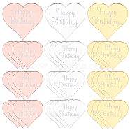 30Pcs 3 Colors Birthday Theme Acrylic Ornaments, Heart with Word HAPPY BIRTHDAY, for Cake Decoration, Mixed Color, 46x49x1.5mm, 10pcs/color(MACR-GF0001-01)