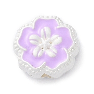 Alloy Enamel Beads, Silver, Flower Beads, Medium Orchid, 12x12.5x5mm, Hole: 1.6mm(FIND-G072-01B)