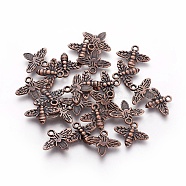 Tibetan Style Alloy Pendants, Lead Free and Cadmium Free, Bees, Red Copper, 14x16x2mm, Hole: 2mm(TIBEP-A100604-R-LF)