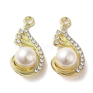 Alloy with Rhinestone Pendants, with ABS Imitation Pearl, Teardrop Charms, Golden, 24.5x12x9mm, Hole: 1.6mm(FIND-B032-05G)
