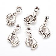 Alloy European Dangle Charms, Foot, Antique Silver, 32mm, Hole: 5mm(PALLOY-JF00001-01)