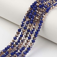 Electroplate Opaque Glass Beads Strands, Half Copper Plated, Faceted, Rondelle, Royal Blue, 3x2mm, Hole: 0.8mm, about 165~169pcs/strand, 15~16 inch(38~40cm)(X-EGLA-A034-P2mm-N19)