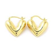 Real 18K Gold Plated Brass Hoop Earrings, Heart, 29x11x28mm(X-KK-R150-01C)