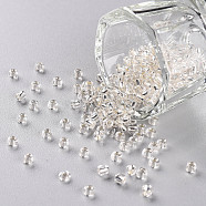 8/0 Glass Seed Beads, Silver Lined Round Hole, Round, White, 8/0, 3mm, Hole: 1mm, about 1111pcs/50g, 50g/bag, 18bags/2pounds(SEED-US0003-3mm-21)