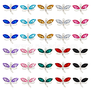40Pcs 10 Colors Alloy with Acrylic Rhinestone Pendants, Silver, Dragonfly Charms, Mixed Color, 19x31.5x5.5mm, Hole: 2mm, 4pcs/color(RB-DC0001-05)