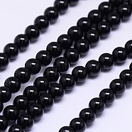 Natural Black Agate Round Beads Strands, Dyed, Black, 5mm, Hole: 1mm, about 79pcs/strand, 15.74 inch(G-L086-A-01)