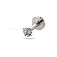 G23 Titanium Alloy Cubic Zirconia 17 Gauge Flat Round Threadless Labrets, Piercing Jewelry for Women Men, Stainless Steel Color, Lilac, 8x2.5mm, Pin: 1.2mm(WG94BD7-16)