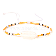 Natural Cowrie Shell & Seed Braided Bead Bracelet, Adjustable Bracelet for Women, Gold, 11 inch(28cm)(BJEW-A23-01-30-B)