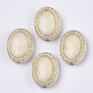 Plating Acrylic Beads, Metal Enlaced, Oval, Bisque, 17.5x13.5x6mm, Hole: 1.6mm(X-PACR-T008-06E)