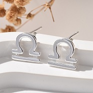 S925 Sterling Silver Stud Earrings, Silver, Twelve Constellations, Libra, 8x8.5mm(EJEW-K303-01S-05)