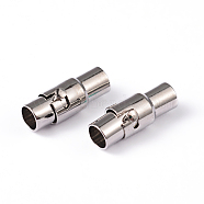 Brass Locking Tube Magnetic Clasps, Column, Platinum, 15x6mm, Hole: 4mm(MC078)