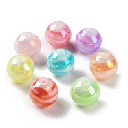 AB Color Plated Acrylic Beads, Round with Stripe, Mixed Color, 14mm, Hole: 2.8mm, about 320pcs/500g(SACR-I005-13B)