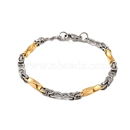 304 Stainless Steel Twist Link Chain Bracelets, with 201 Stainless Steeel Findings, Golden & Stainless Steel Color, 9 inch(22.7cm)(BJEW-B078-124GP)