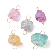 Electroplated Natural Quartz Connector Charms, Irregular Shaped Links with Eco-Friendly Copper Wire Loops, Golden, 22.5~23x11~13.5x7~13mm, Hole: 4mm(PALLOY-JF02323-01)