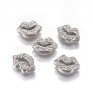 Alloy Rhinestone Slide Charms, Cadmium Free & Lead Free, Platinum, about 17mm wide, 12mm long, 4.5mm thick, hole: 1.5mm wide, 8mm long(RSB475-4)