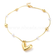 Rack Plating Brass Heart Pendant Necklaces for Women, with ABS Plastic Pearl Beads, Cadmium Free & Lead Free, Long-Lasting Plated, Real 18K Gold Plated, 16.14 inch(41cm)(NJEW-C059-01G-02)