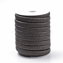 Leather Braided Cords, with Imitation Leather Cords inside, Coffee, 11~12x6mm, about 10.93 yards(10m)/roll(WL-R009-12x6-02)