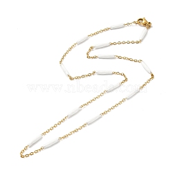 Enamel Bar Link Chain Necklace, with Ion Plating(IP) 304 Stainless Steel Curb Chains for Women, Golden, White, 17.72 inch(45cm)(STAS-B025-02G-05)