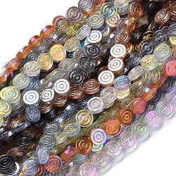 Electroplate Transparent Glass Beads Strands, Flat Round with Vortex, Mixed Color, 16x4.8mm, Hole: 1.2mm, about 40pcs/strand, 25.20 inch(64cm)(EGLA-L044-K)
