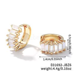 Cute Square Candy Brass Cubic Zirconia Hoop Earrings, Fashionable Versatile Accessories, Golden, White, 7x14mm(XX8349-7)