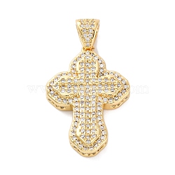 Brass Micro Pave Cubic Zirconia Pendants, Cross Charms, Real 16K Gold Plated, 29x19.5x4.5mm, Hole: 5x3.5mm(KK-S510-48G-01)