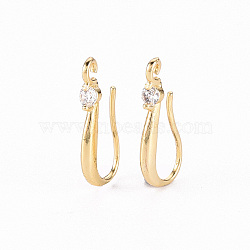 Brass Micro Pave Clear Cubic Zirconia Earring Hooks, with Horizontal Loop, Real 18K Gold Plated, 17.5x3mm, Hole: 1.2mm, Pin: 1mm(X-ZIRC-S068-005-NF)