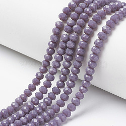 Opaque Solid Color Glass Beads Strands, Faceted, Rondelle, Medium Purple, 8x6mm, Hole: 1mm, about 63~65pcs/strand, 39~40cm(EGLA-A034-P8mm-D11)