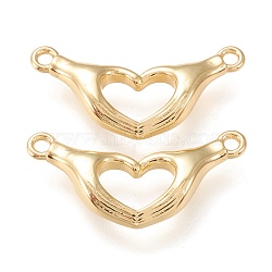 Brass Links Connectors, Long-Lasting Plated, Hand with Heart, Golden, 10.5x22x2mm, Hole: 1.4mm(ZIRC-I044-45G)