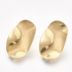 304 Stainless Steel Stud Earring Findings, with Ear Nuts/Earring Backs, Oval, Golden, 25x15.5mm, Hole: 1.4mm, Pin: 0.7mm(STAS-S079-55A)