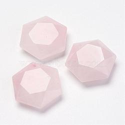 Natural Rose Quartz Pendants, Hexagon, 28~29x25x9~10mm, Hole: 1.5mm(G-P264-08)