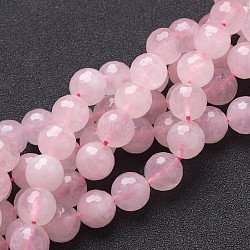 Natural Rose Quartz Beads Strands, Faceted,  Round, Pink, 10mm, Hole: 1mm, about 19pcs/strand, 7.8 inch(X-G-G099-F10mm-15)