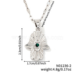 Chic Minimalist Brass Green Cubic Zirconia Hamsa Hand Pendant Dapped Chain Necklace for Women, Platinum, 15.75 inch(40cm)(CX1024-2)