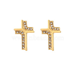 Cross 304 Stainless Steel Crystal Rhinestone Stud Earrings for Women, Golden(RH7561-3)