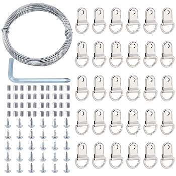 Steel Wire Assorted Findings Kit, Iron Nail Wall Hook Finding Sets, Including Steel Wire, Screw, D-ring Hangers, Hangers, Screwdriver, Platinum, Steel Wire: 20m/set