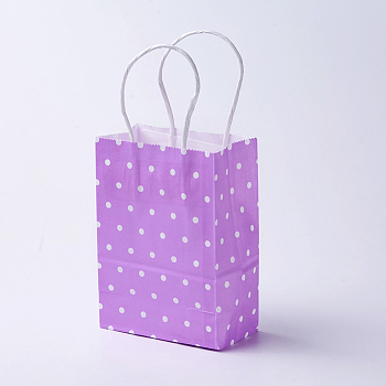 kraft Paper Bags, with Handles, Gift Bags, Shopping Bags, Rectangle, Polka Dot Pattern, Purple, 15x11x6cm