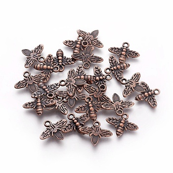 Tibetan Style Alloy Pendants, Lead Free and Cadmium Free, Bees, Red Copper, 14x16x2mm, Hole: 2mm