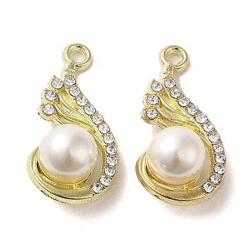 Alloy with Rhinestone Pendants, with ABS Imitation Pearl, Teardrop Charms, Golden, 24.5x12x9mm, Hole: 1.6mm
