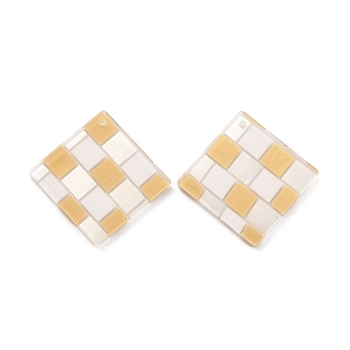 Checkerboard Style Rhombus Acrylic Pendants, Goldenrod, 28x28x2.5mm, Hole: 1.2mm