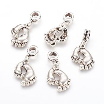 Alloy European Dangle Charms, Foot, Antique Silver, 32mm, Hole: 5mm