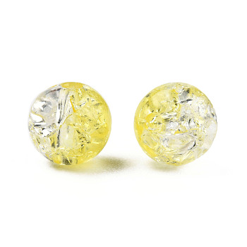 Transparent Crackle Acrylic Beads, Round, Yellow, 8x7.5mm, Hole: 1.8mm, about 1700pc/500g