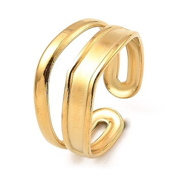 304 Stainless Steel Open Cuff Rings, Double Lines, Real 18K Gold Plated, US Size 6 3/4(17.1mm)